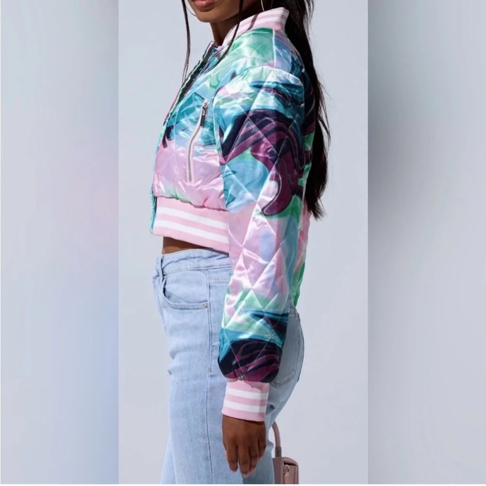 AKIRA Multicolor Satin Bomber Jacket - Picture 4 of 5